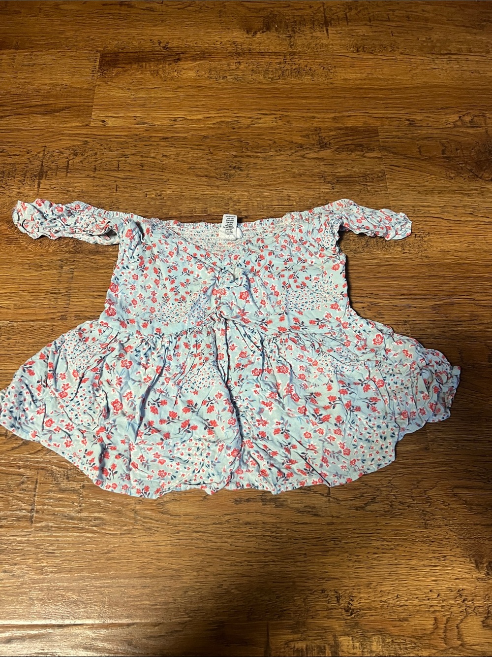 Sky Blue Floral Smocked Neck Tank Top